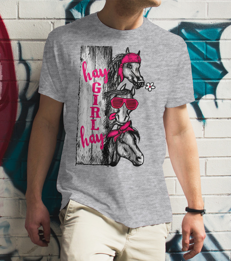 Hay GIRL Hay Funny Horse Trio With Bandanas And Sunglasses T-Shirt