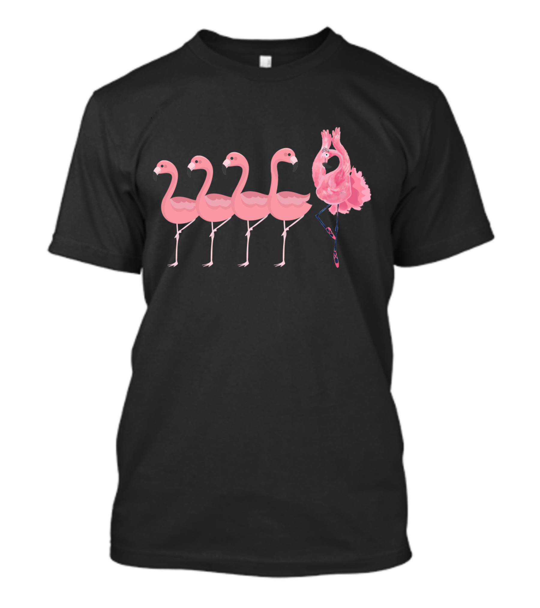 BALLET FLAMINGO IN TUTU AND SLIPPERS AMONGST FLAMINGOS T-Shirt