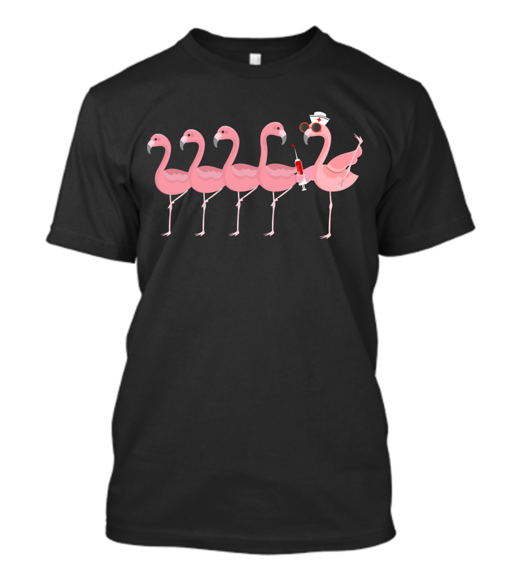 Nurse Flamingo With Syringe And Hat Among Flamingo Group T-Shirt
