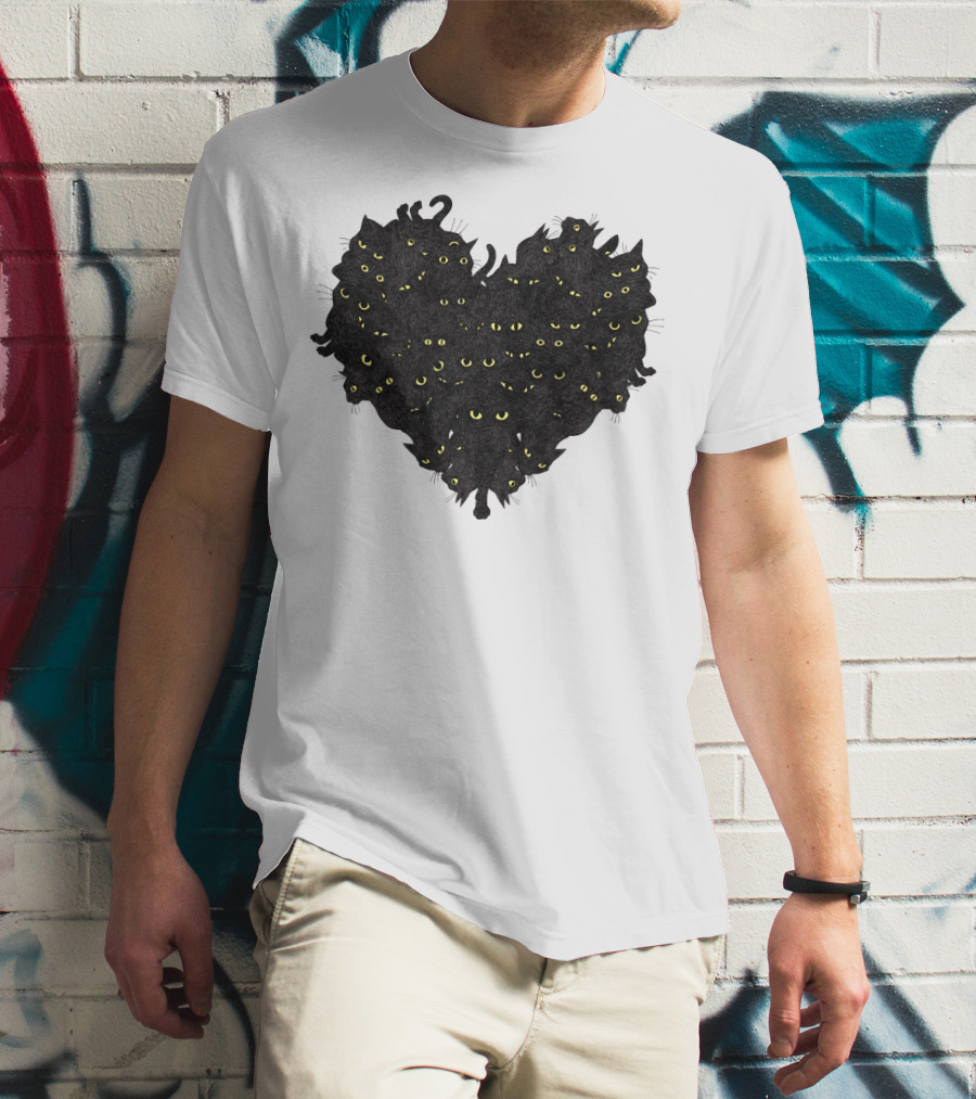 Cats Heartful Black Cats Yellow Eyes T-Shirt