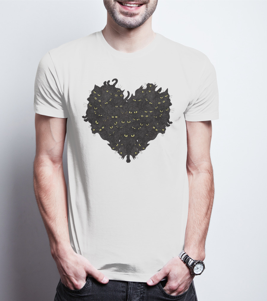 Cats Heartful Black Cats Yellow Eyes T-Shirt