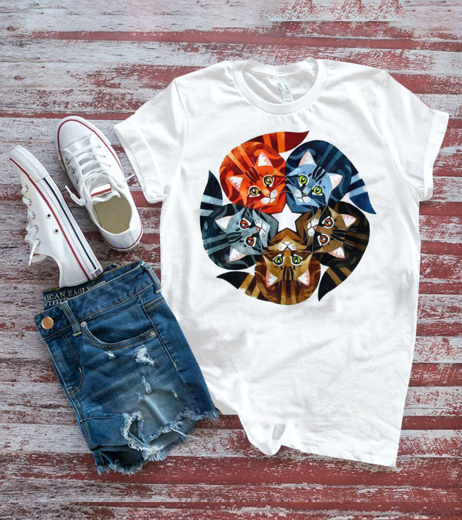 Cat Star Kaleidoscope With Five Colorful Cats In A Circle T-Shirt