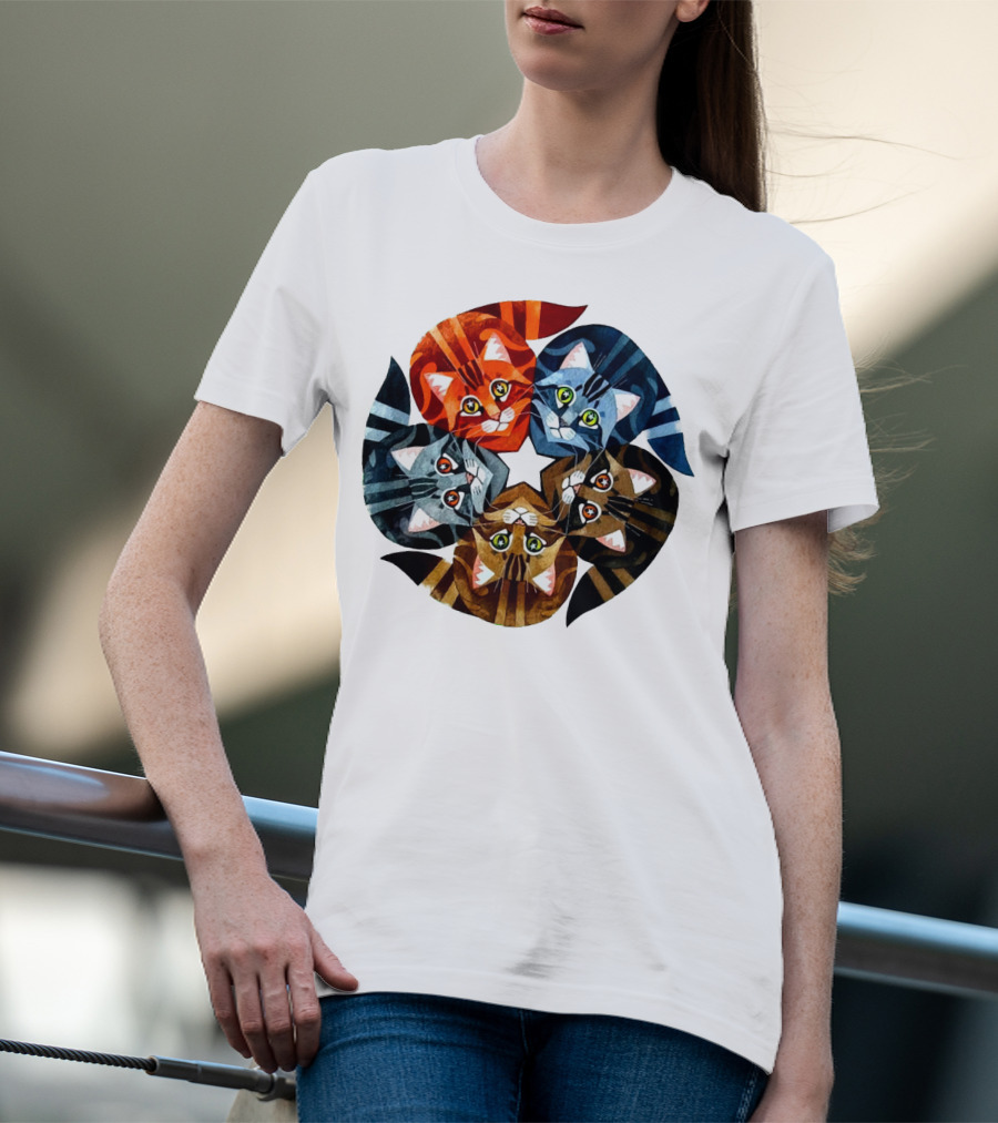 Cat Star Kaleidoscope With Five Colorful Cats In A Circle T-Shirt