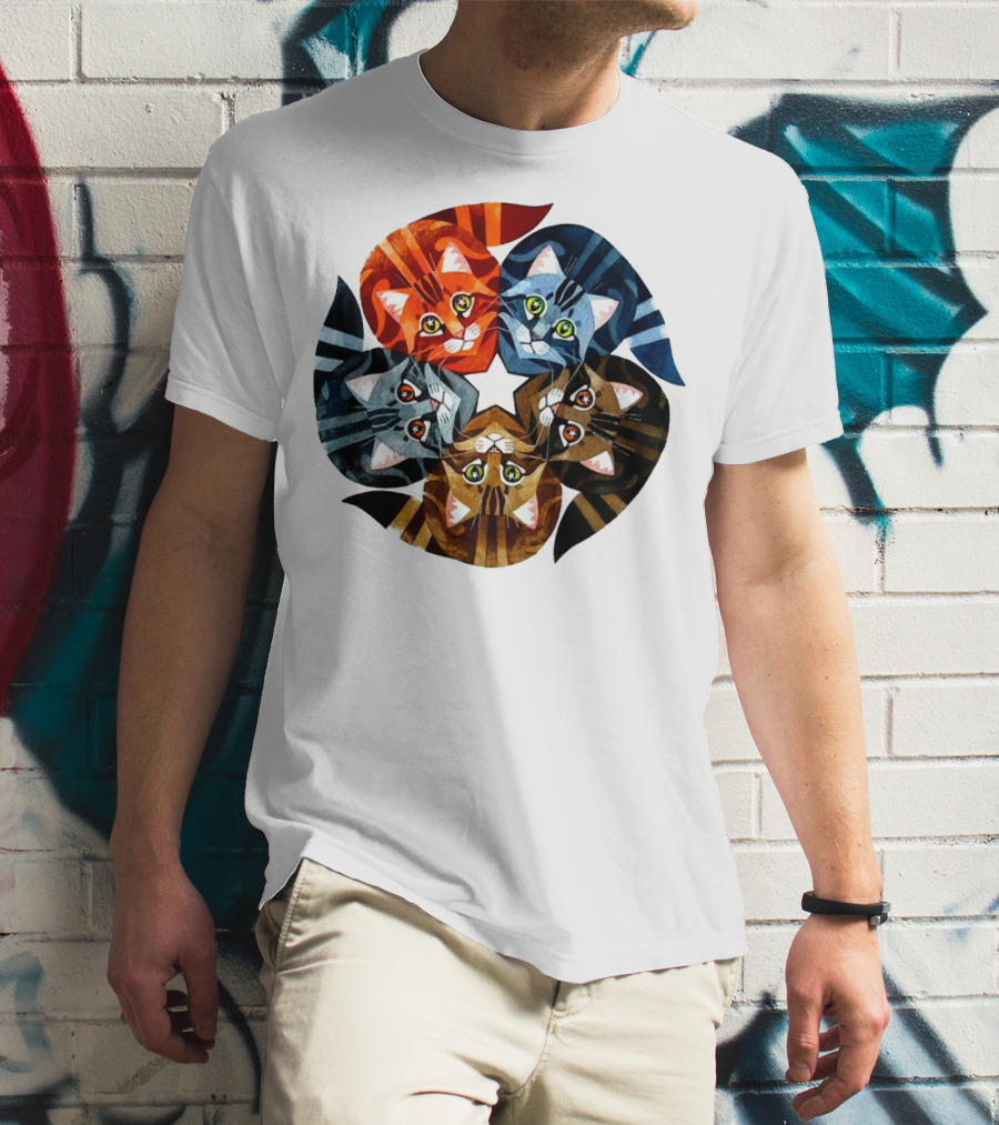 Cat Star Kaleidoscope With Five Colorful Cats In A Circle T-Shirt