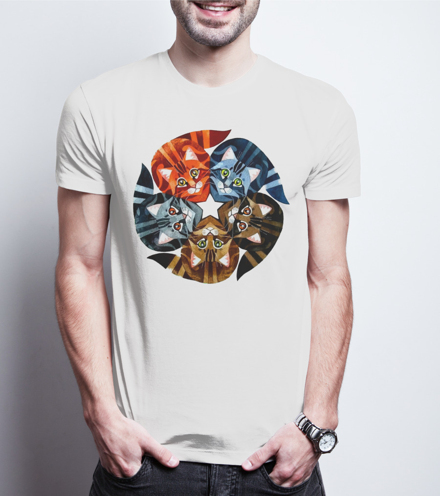 Cat Star Kaleidoscope With Five Colorful Cats In A Circle T-Shirt