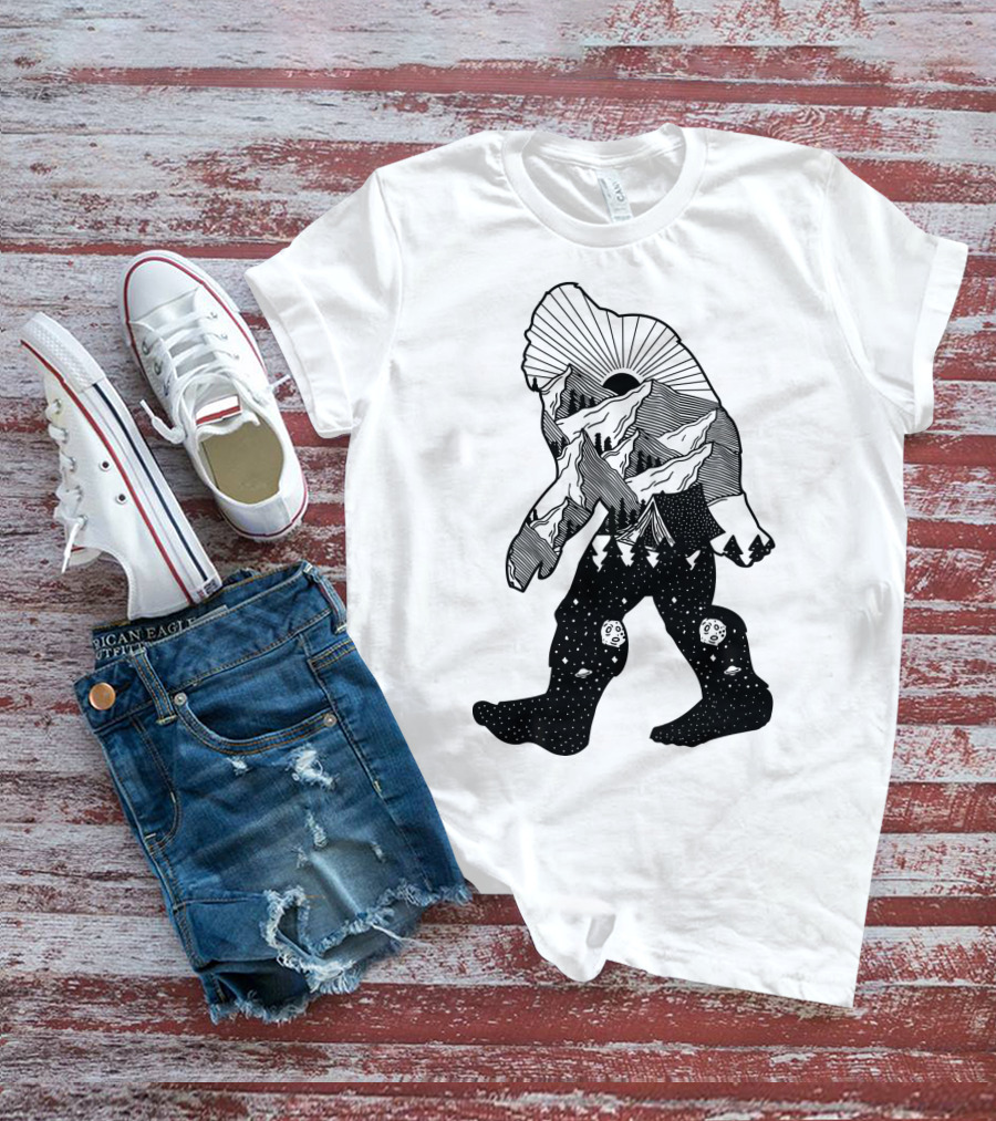 Bigfoot Mountain Landscape Cosmic Stars T-Shirt