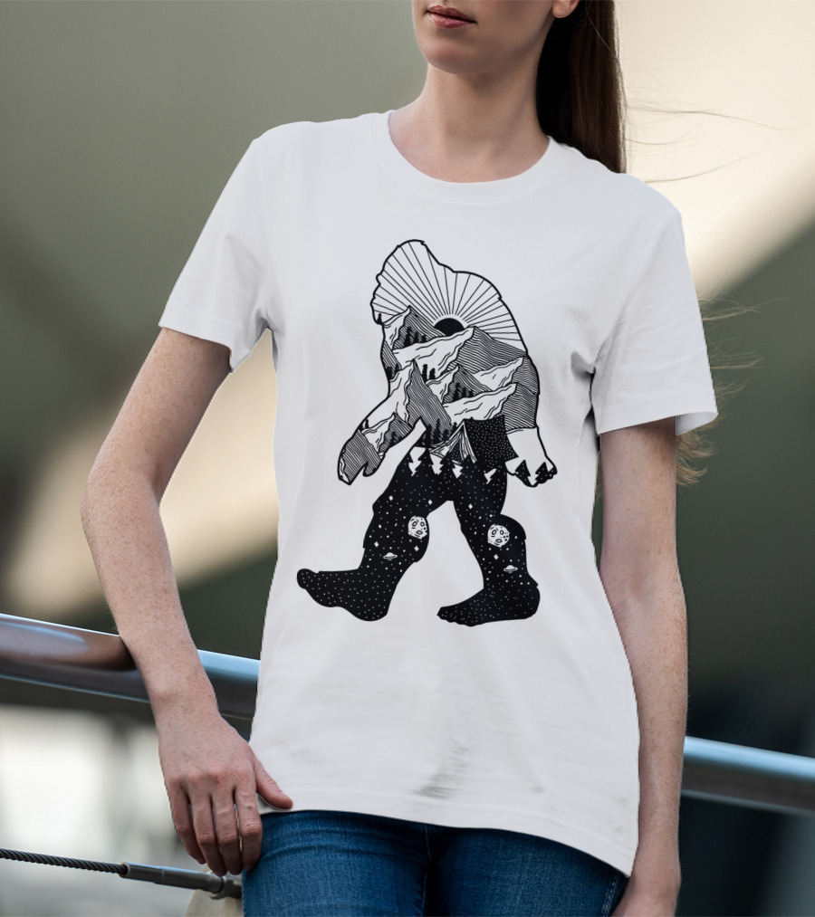 Bigfoot Mountain Landscape Cosmic Stars T-Shirt