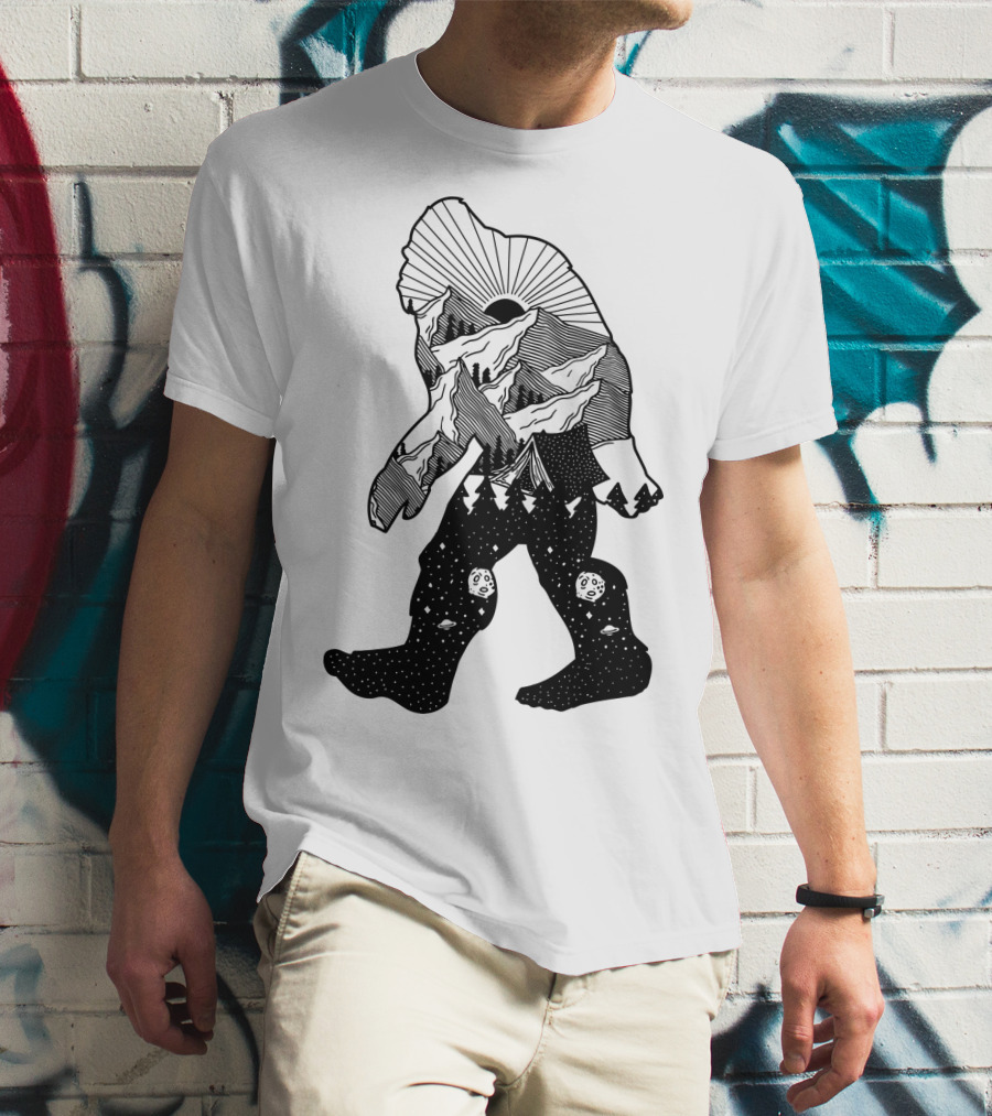 Bigfoot Mountain Landscape Cosmic Stars T-Shirt