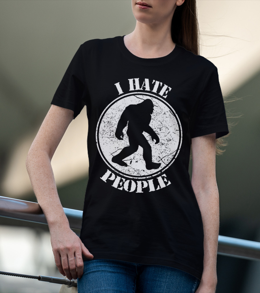 I Hate People Bigfoot Silhouette Walking In Circle T-Shirt