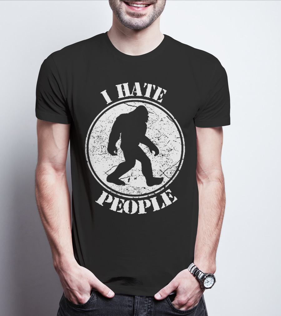 I Hate People Bigfoot Silhouette Walking In Circle T-Shirt