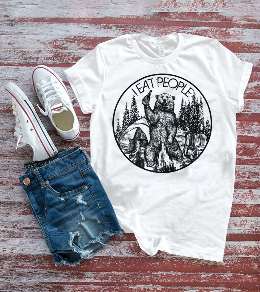 I Eat People Bear Camping Scene With Beer T-Shirt