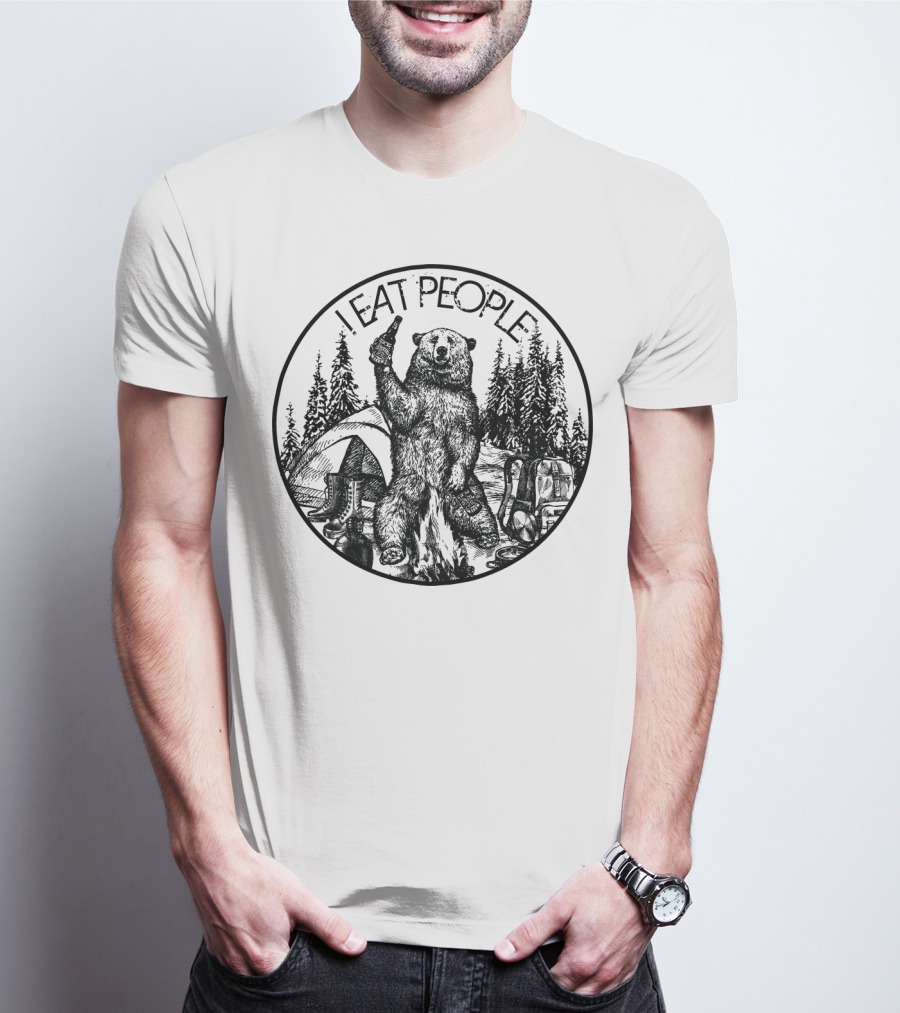 I Eat People Bear Camping Scene With Beer T-Shirt