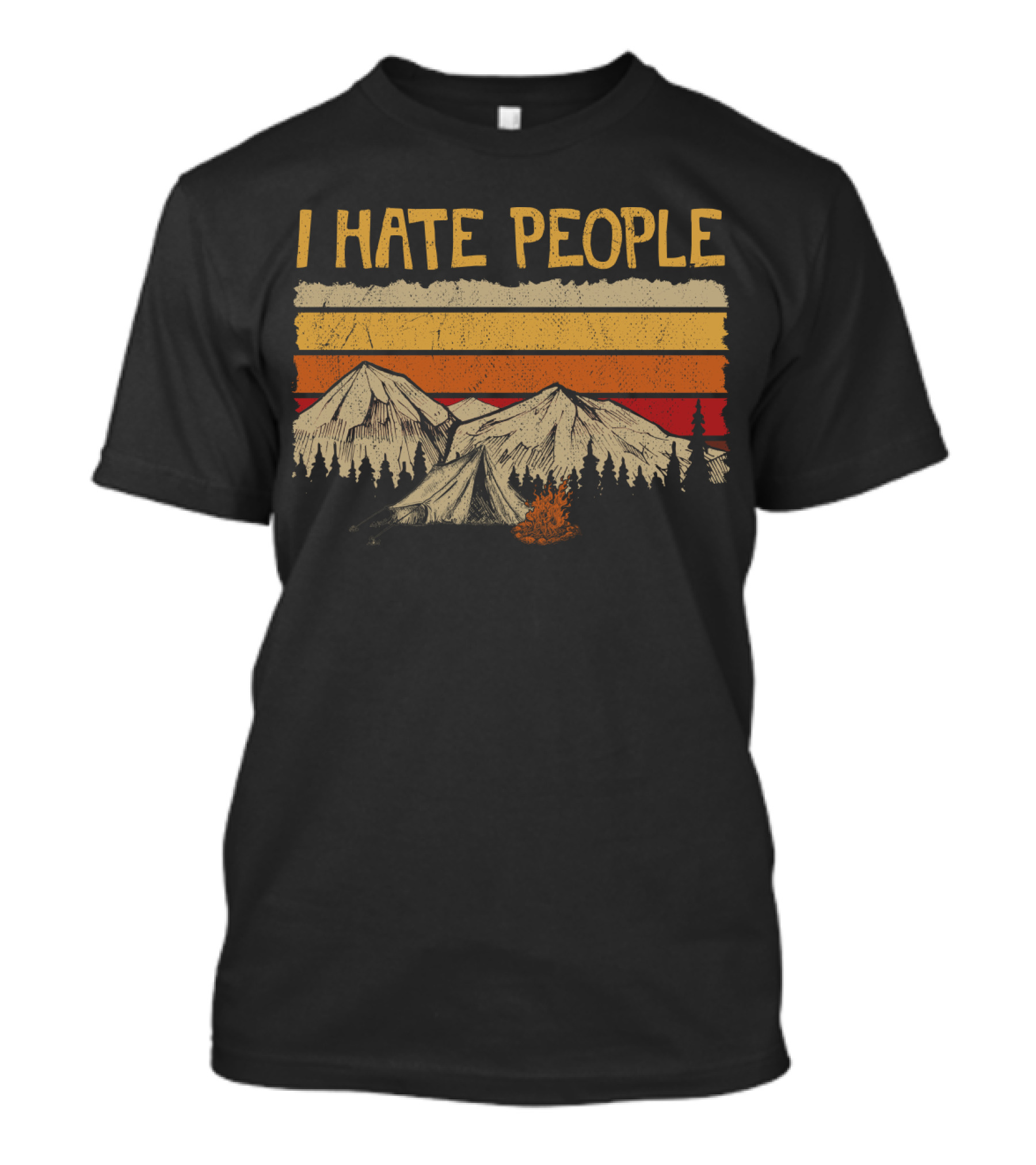 I Hate People Mountains Tent Campfire Vintage Retro Style Camping Hate T-Shirt