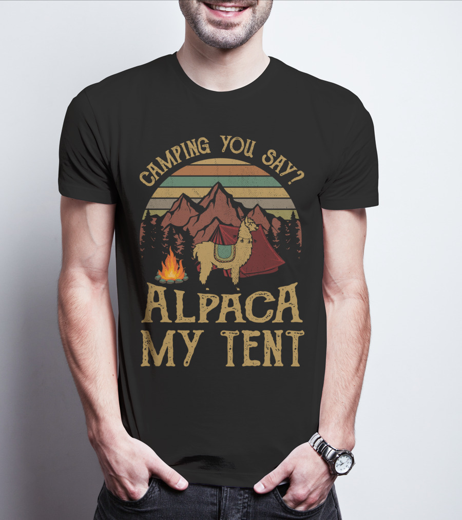 Camping You Say Alpaca My Tent Vintage Mountains And Campfire T-Shirt