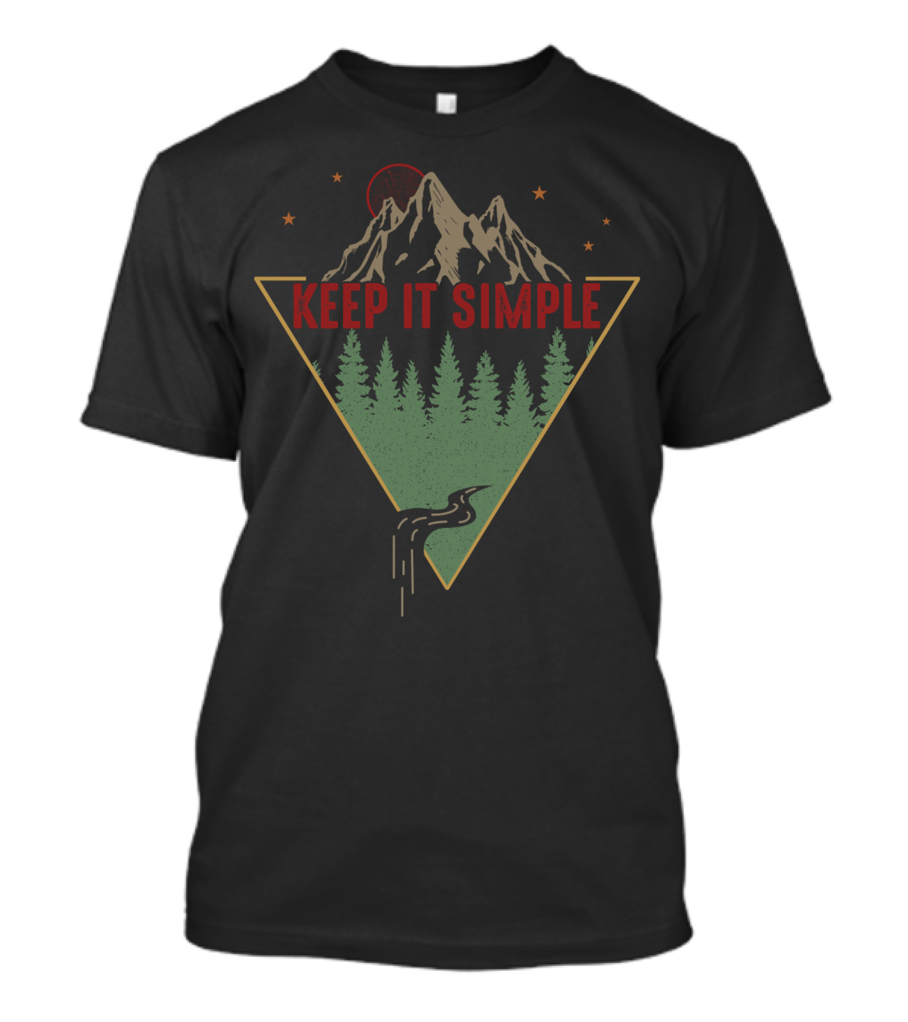Keep It Simple Mountain Forest Road Retro T-Shirt