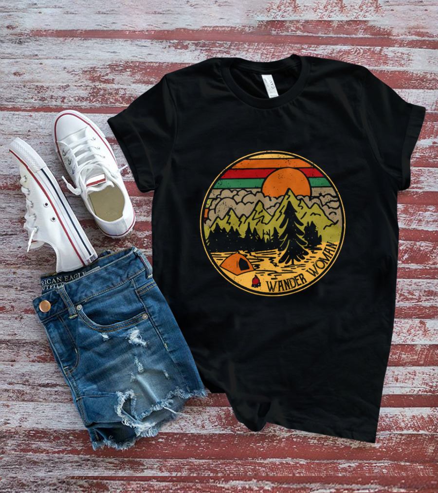 Wander Woman Camping Adventure Sunset Mountains T-Shirt