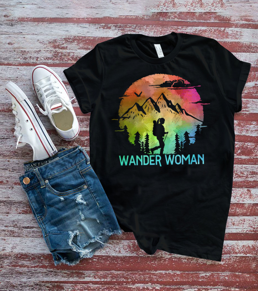 Wander Woman Hiking Adventure Rainbow Mountain Sunset T-Shirt