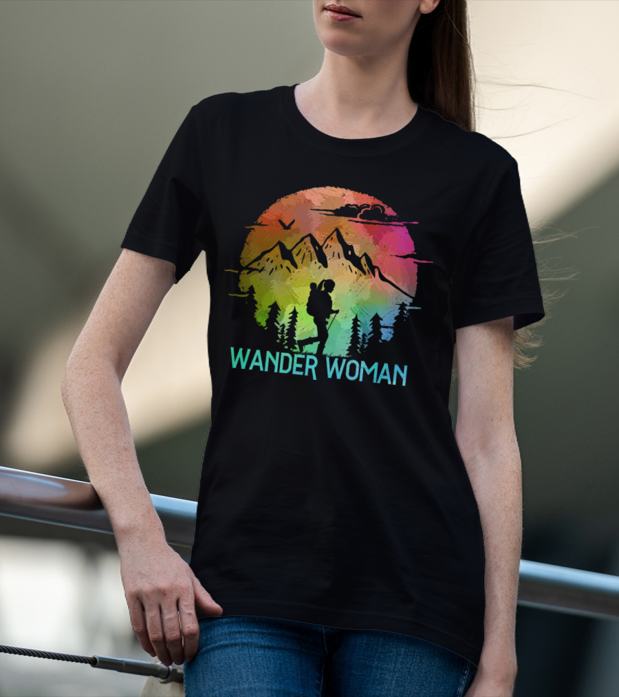 Wander Woman Hiking Adventure Rainbow Mountain Sunset T-Shirt
