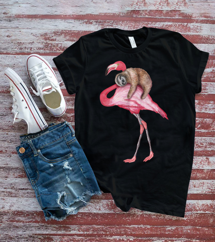 Sloth Riding Flamingo T-Shirt