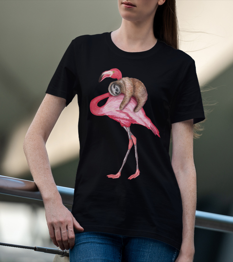Sloth Riding Flamingo T-Shirt