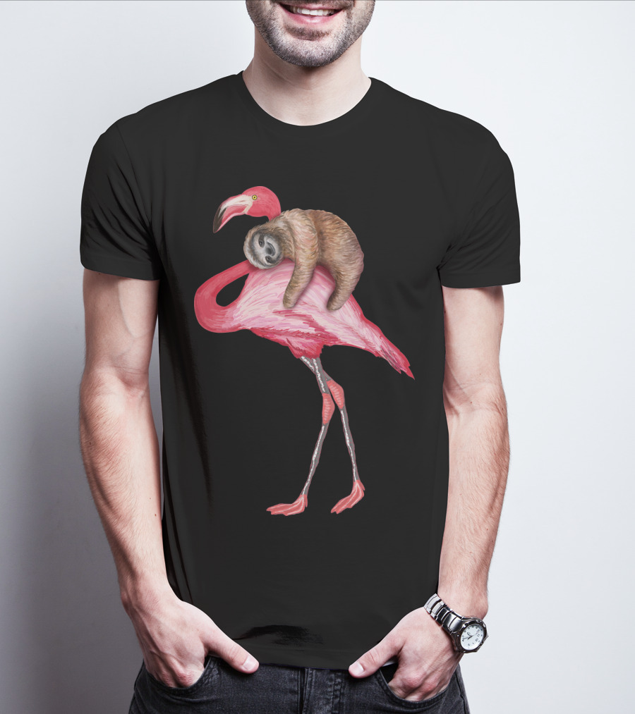 Sloth Riding Flamingo T-Shirt