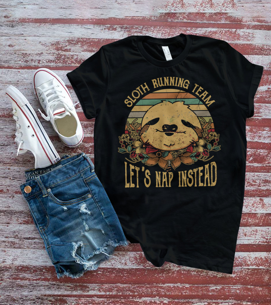 Sloth Running Team Let's Nap Instead Retro T-Shirt