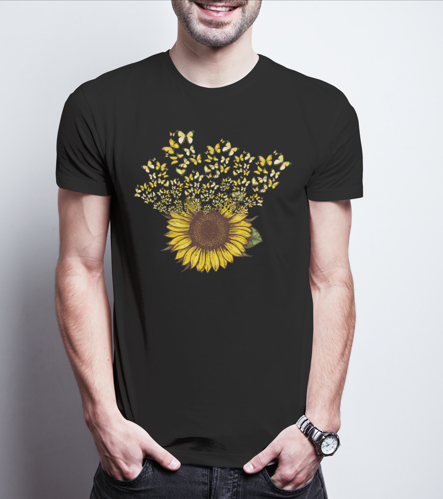 Sunflower With Yellow Butterfly Blossom Explosion T-Shirt