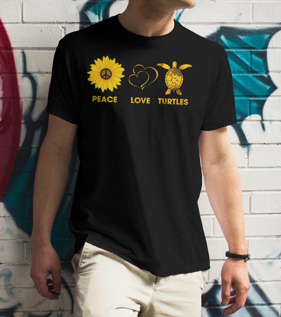 Peace Love Turtles Sunflower Heart Turtle T-Shirt