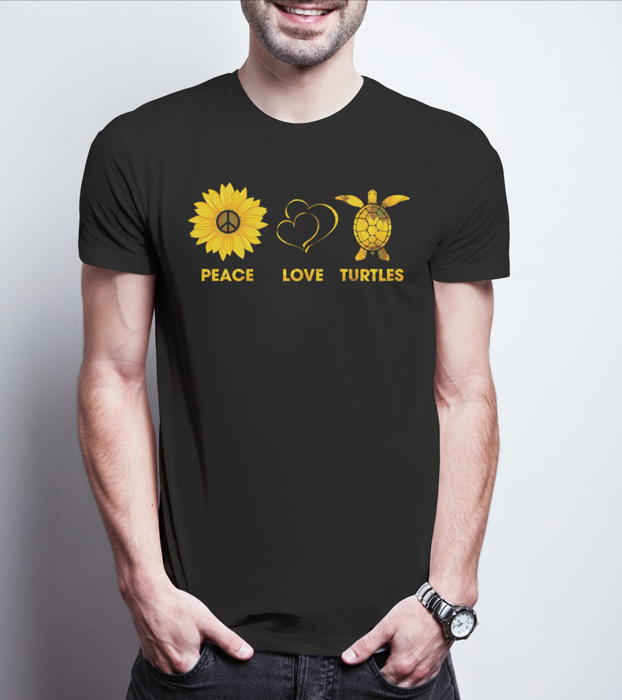 Peace Love Turtles Sunflower Heart Turtle T-Shirt