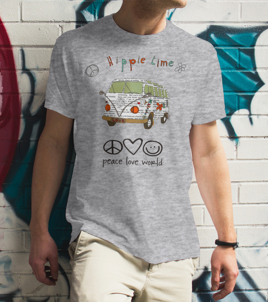 Hippie Time Peace Love World Retro Van Design With Symbols T-Shirt