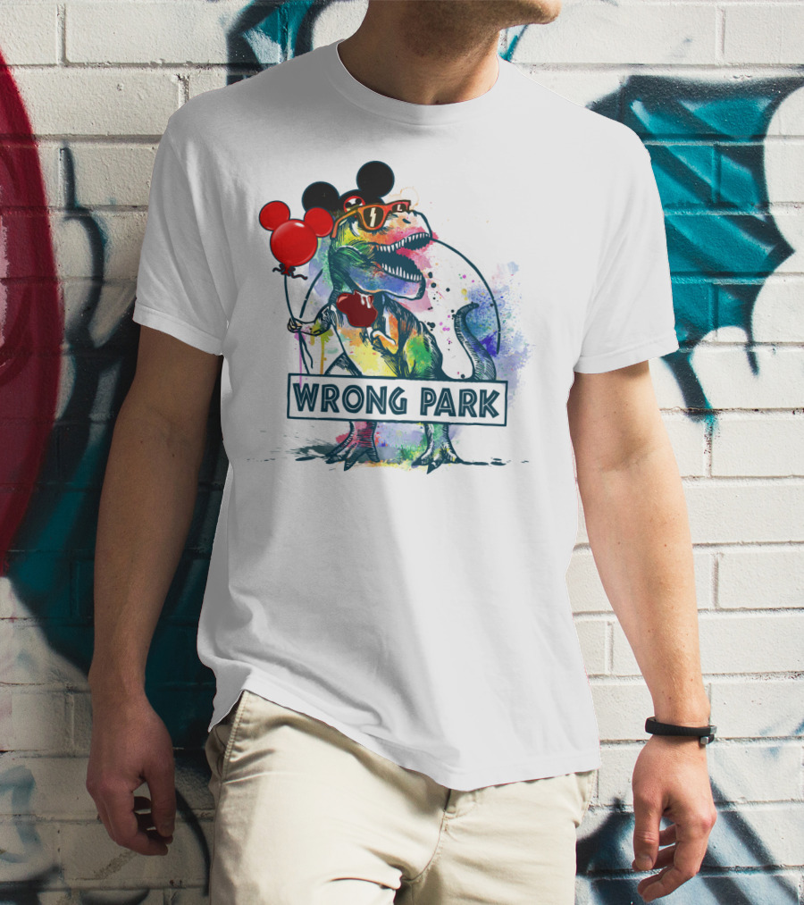 Wrong Park T Rex With Mickey Ears And Balloon T-Shirt
