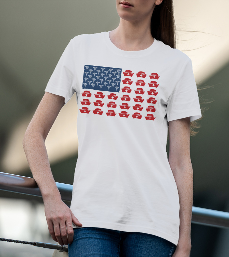 Caduceus Nurse Caps National Flag T-Shirt