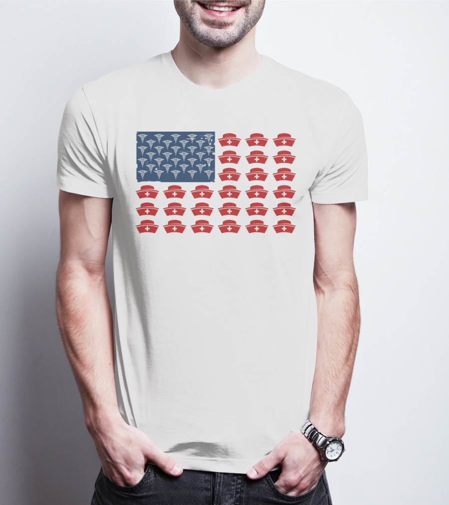Caduceus Nurse Caps National Flag T-Shirt