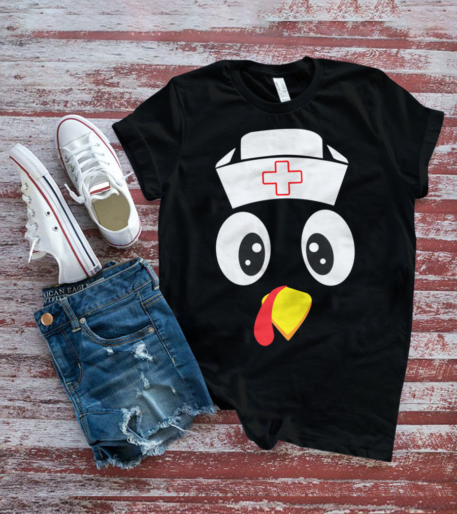 Turkey Nurse Cute Cartoon Face With Medical Hat T-Shirt