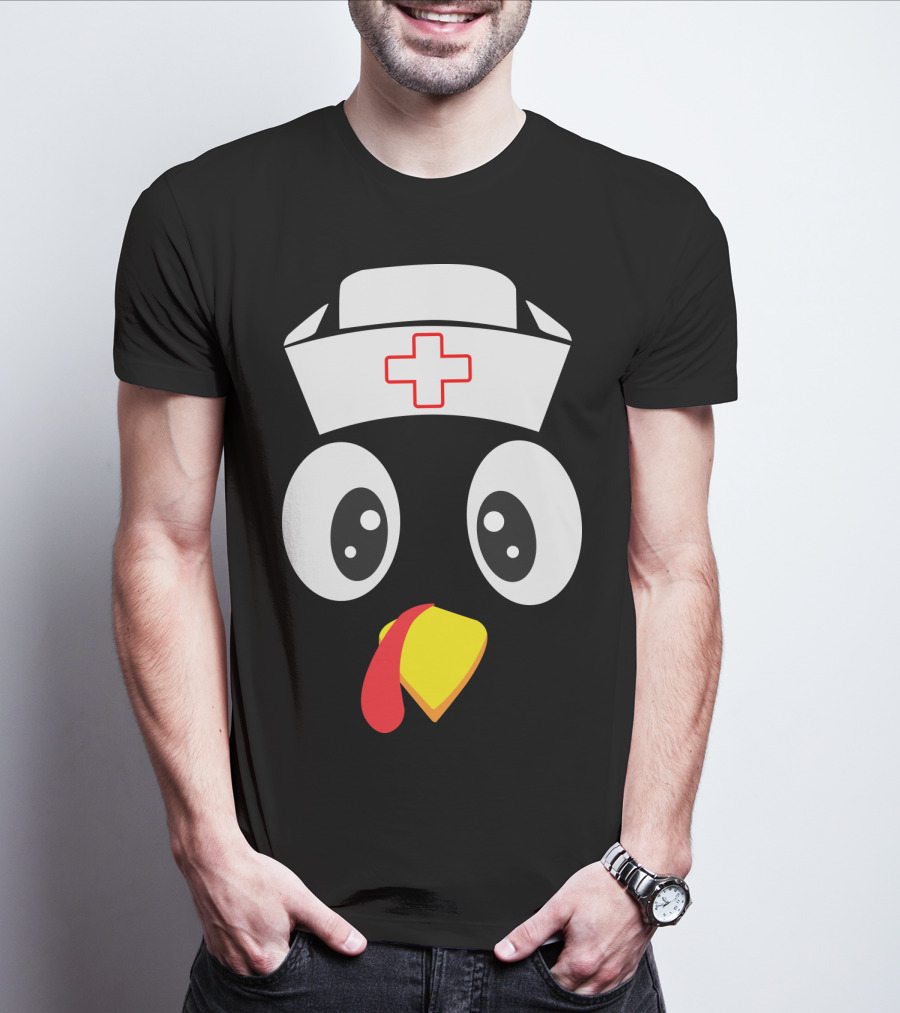 Turkey Nurse Cute Cartoon Face With Medical Hat T-Shirt