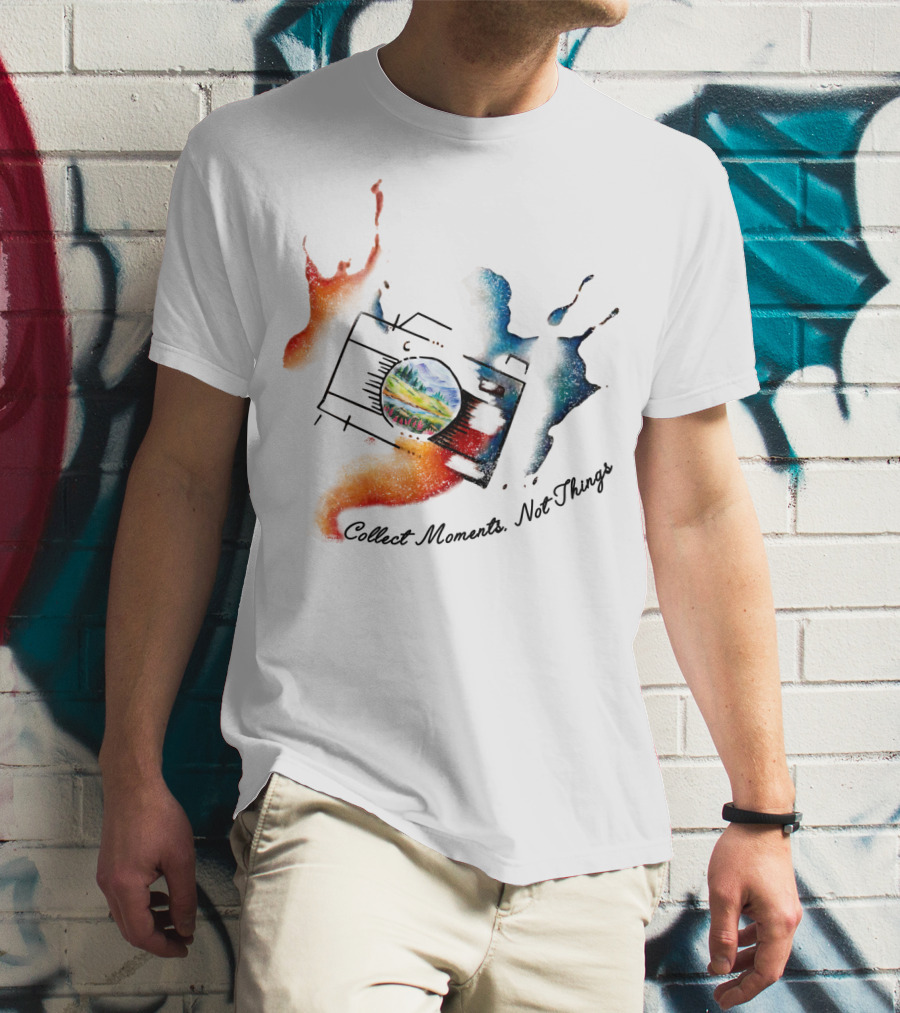 Collect Moments Not Things Camera Nature Landscape Watercolor Splash T-Shirt