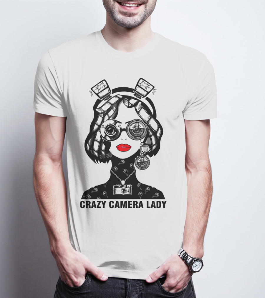 CRAZY CAMERA LADY Photography Enthusiast Quirky T-Shirt