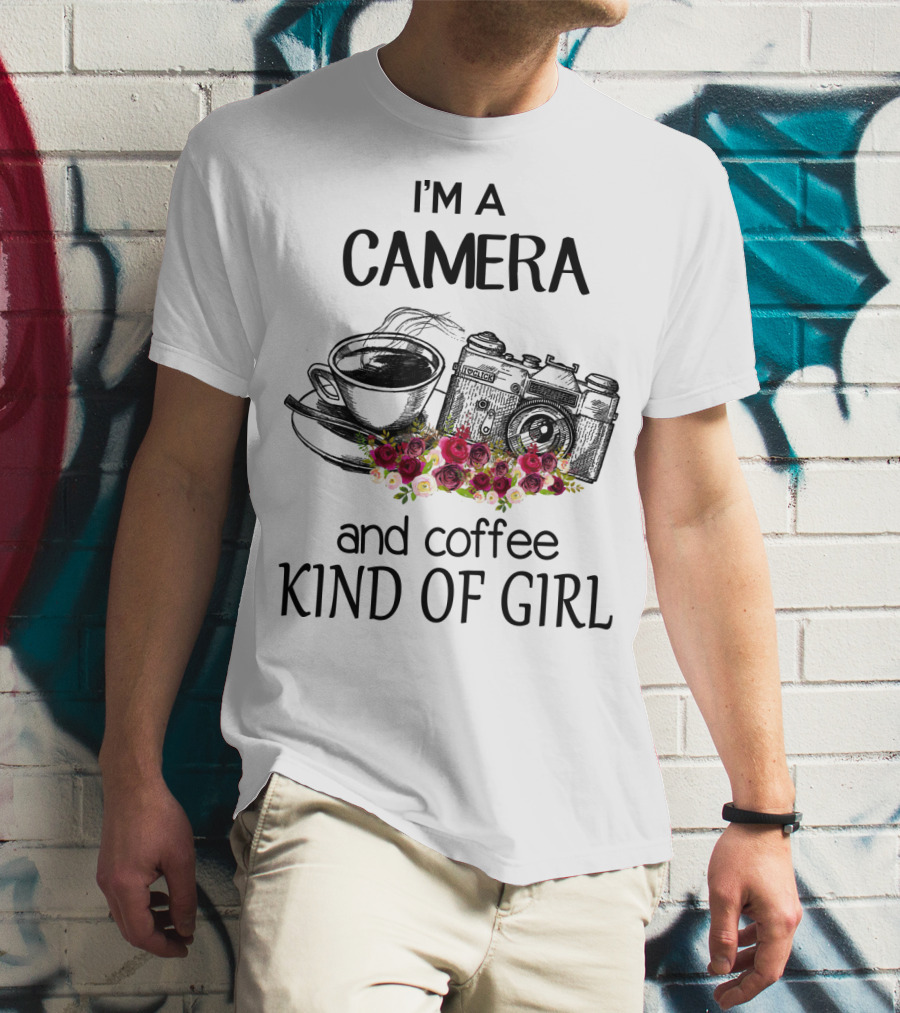 I'm A Camera And Coffee Kind Of Girl With Vintage Camera And Floral Accents T-Shirt