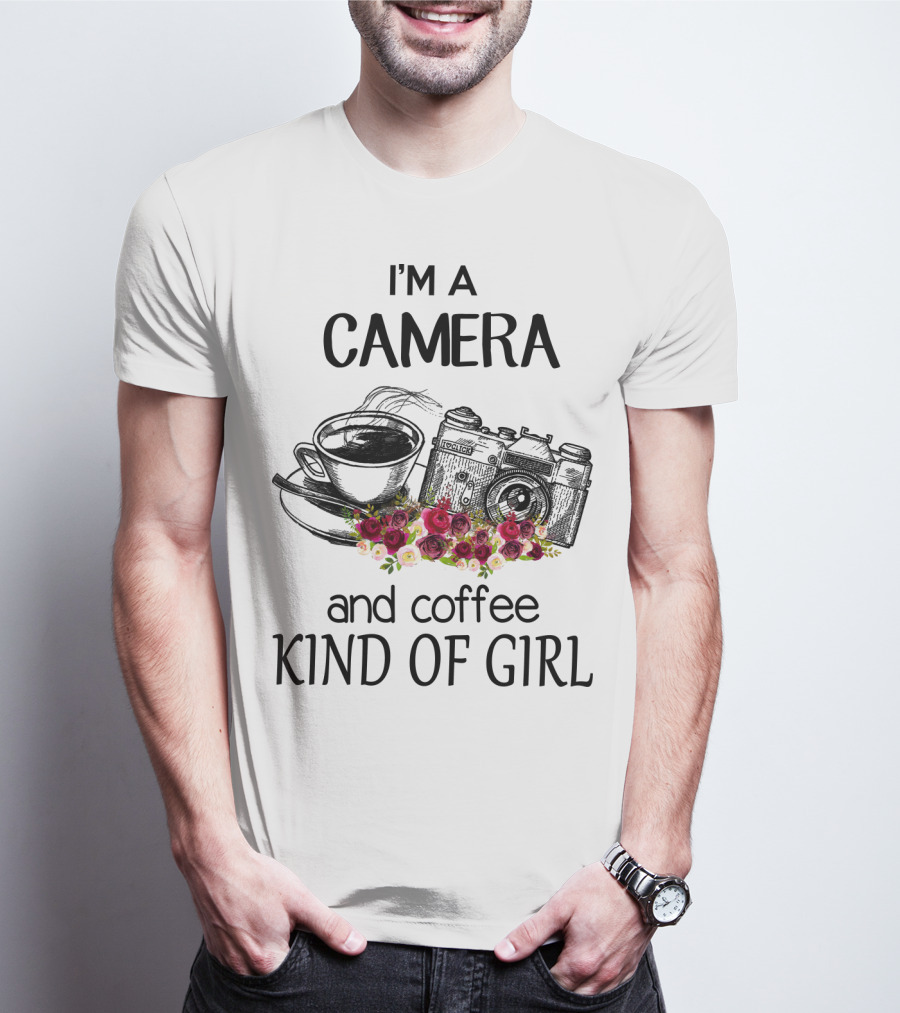 I'm A Camera And Coffee Kind Of Girl With Vintage Camera And Floral Accents T-Shirt