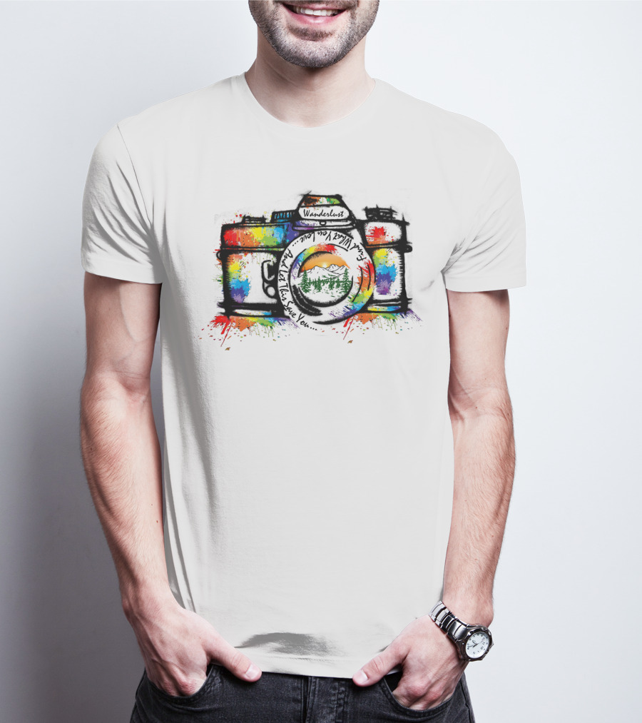 Wanderlust Camera Color Adventure Awaits Mountains T-Shirt