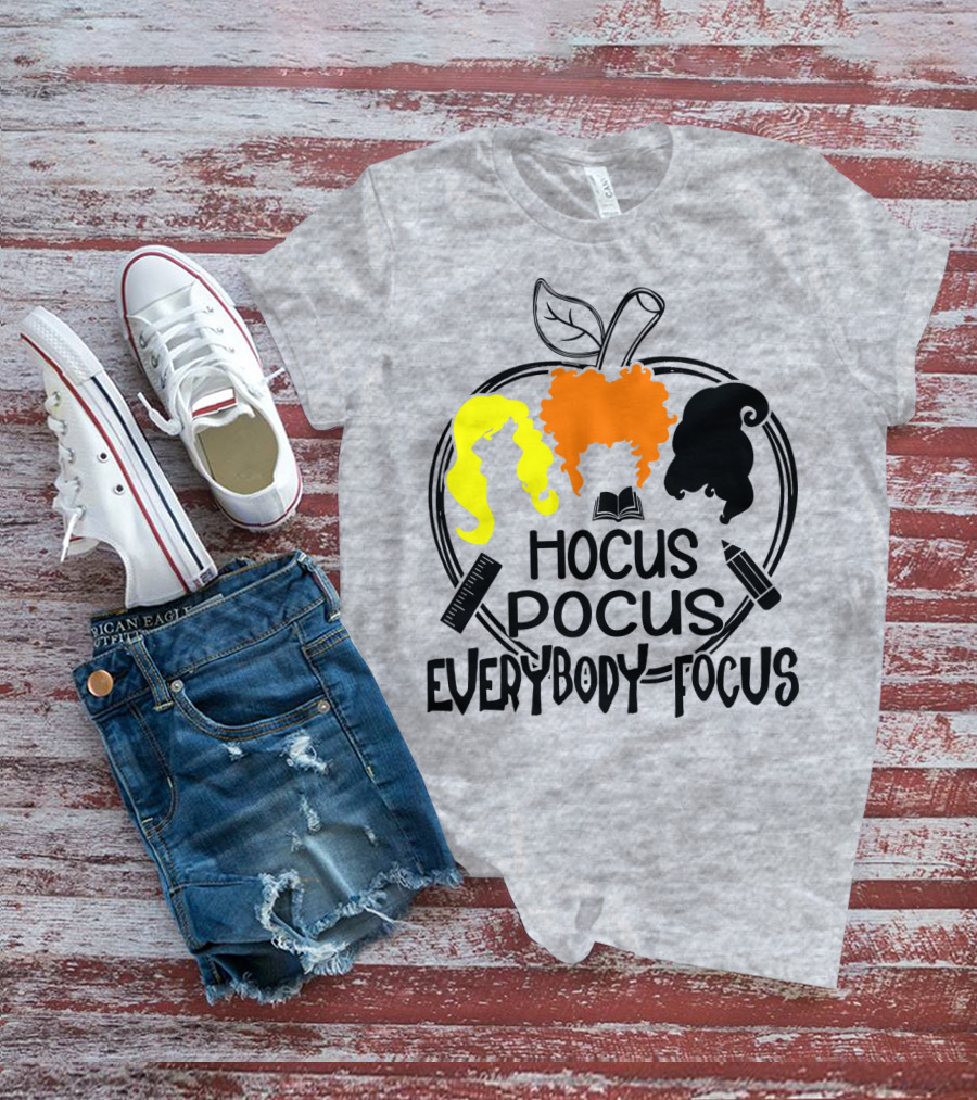 Hocus Pocus Everybody Focus Apple Hair Silhouettes Book Pencil Ruler T-Shirt