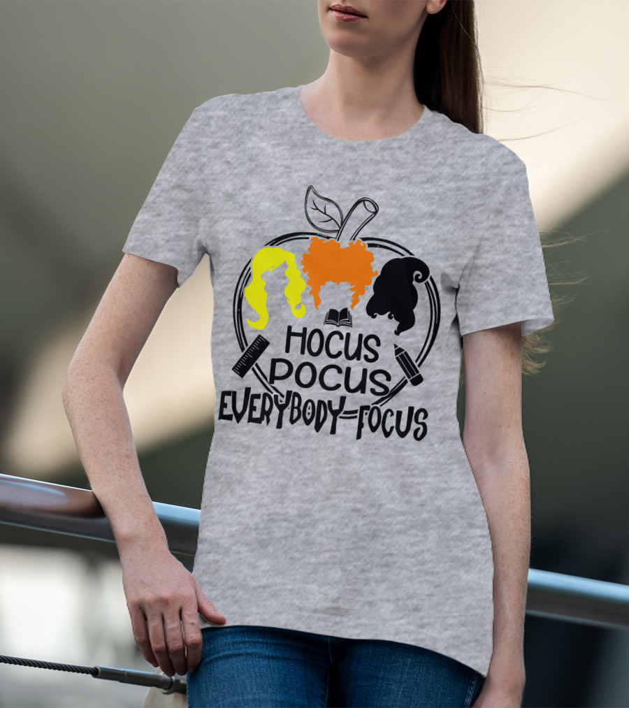 Hocus Pocus Everybody Focus Apple Hair Silhouettes Book Pencil Ruler T-Shirt