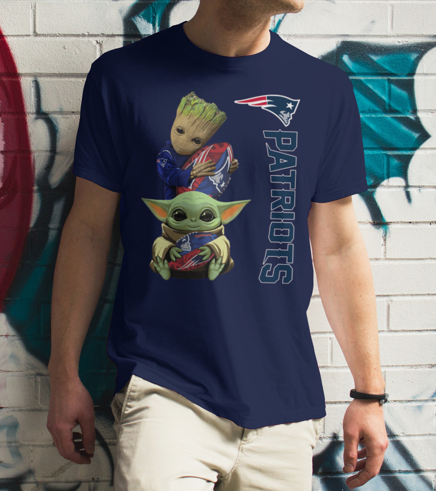 Patriots Groot And Baby Yoda With New England Football T-Shirt