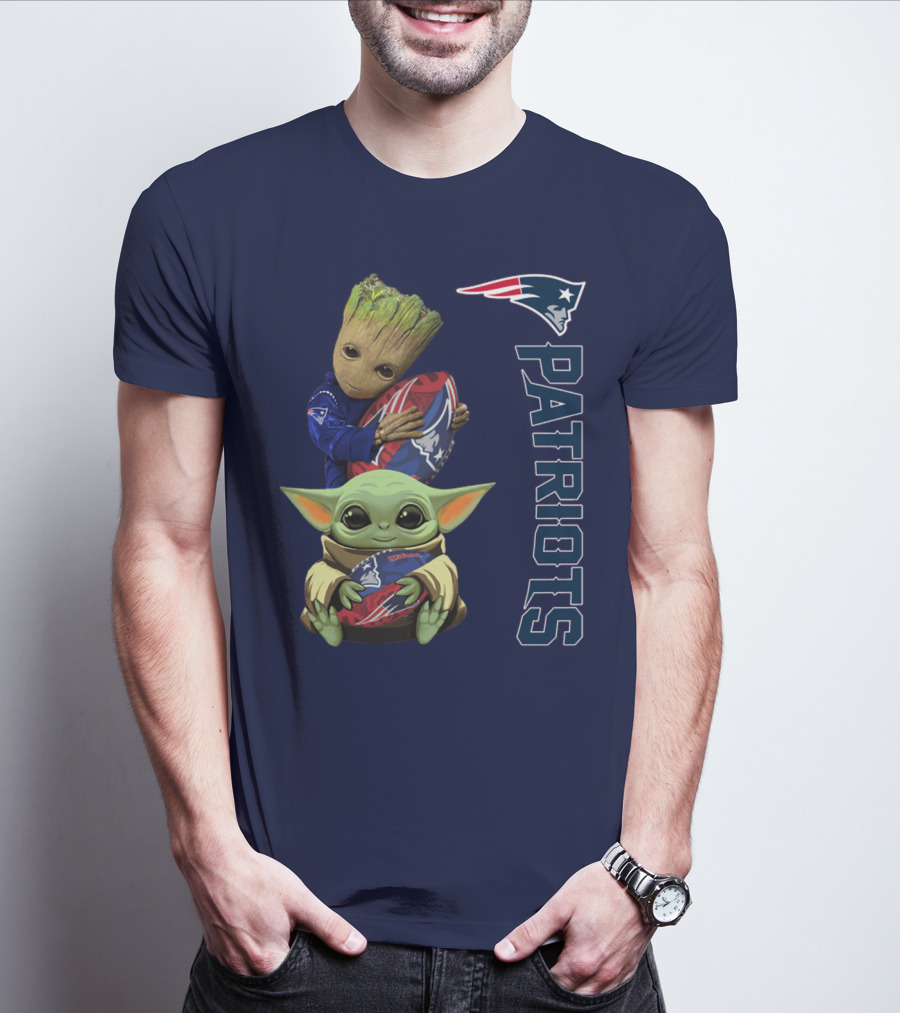 Patriots Groot And Baby Yoda With New England Football T-Shirt