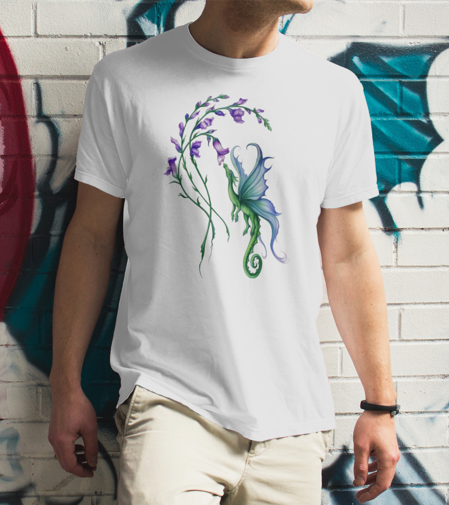 FLYING DRAGON AND PURPLE FLOWERS T-Shirt