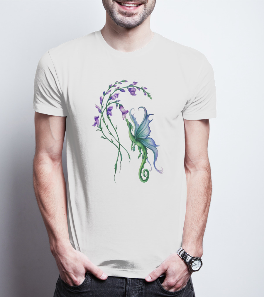 FLYING DRAGON AND PURPLE FLOWERS T-Shirt
