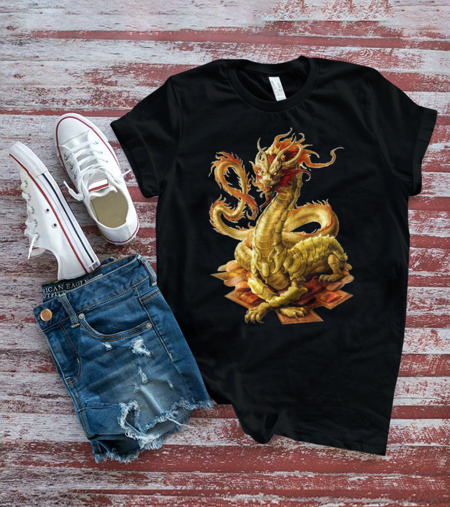 CHINESE DRAGON GOLDEN SERPENT EMBER GLOW T-Shirt