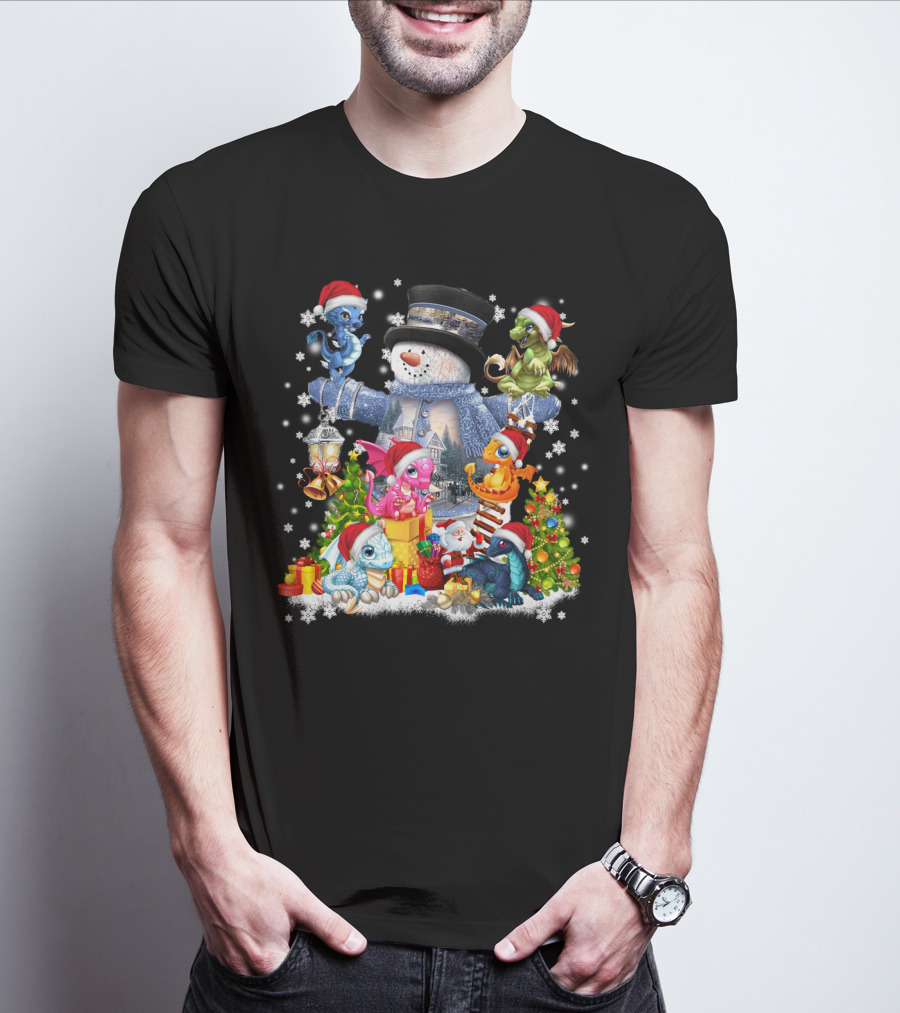 DRAGONS PLAY WITH SNOWMAN IN CHRISTMAS SCENE T-Shirt
