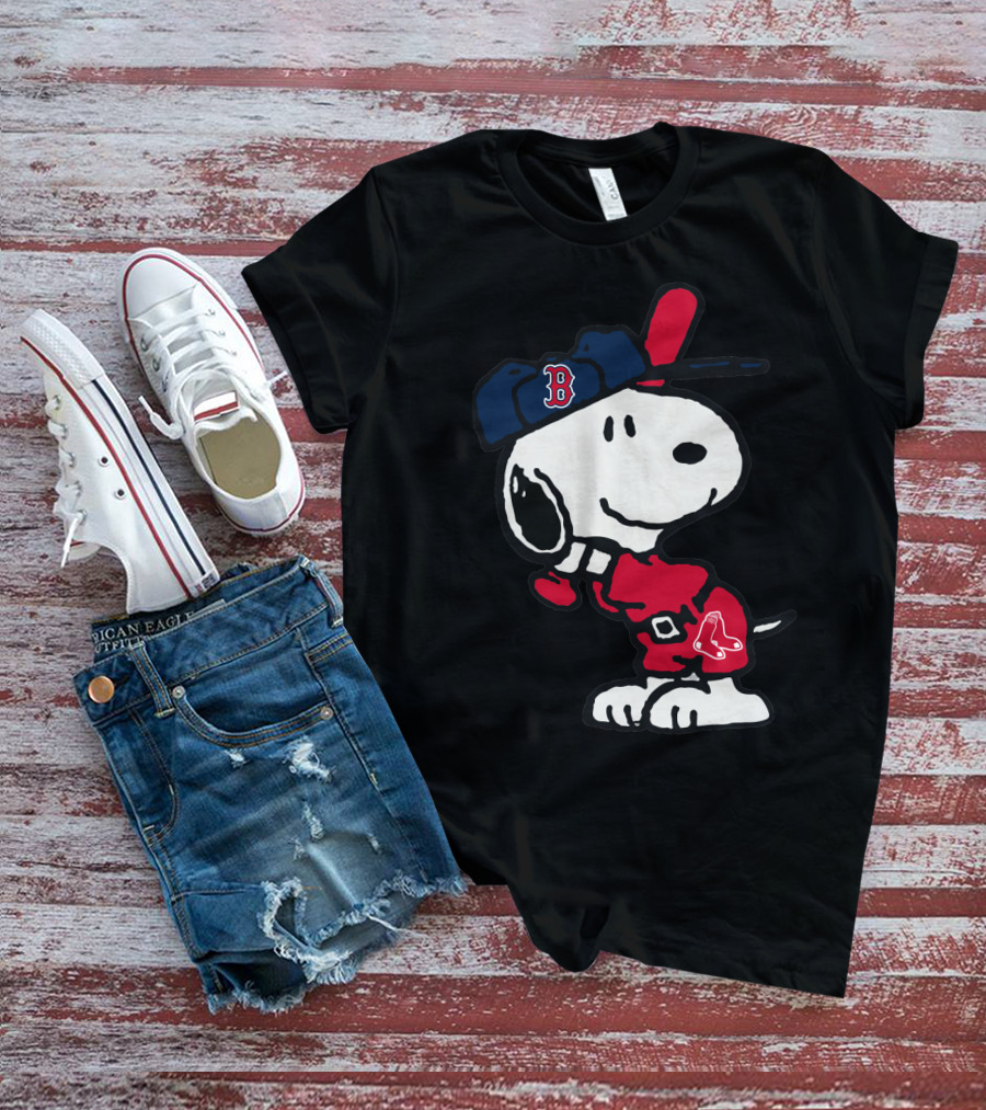 Snoopy Boston Red Sox Cap Peanuts Baseball Fan T-Shirt