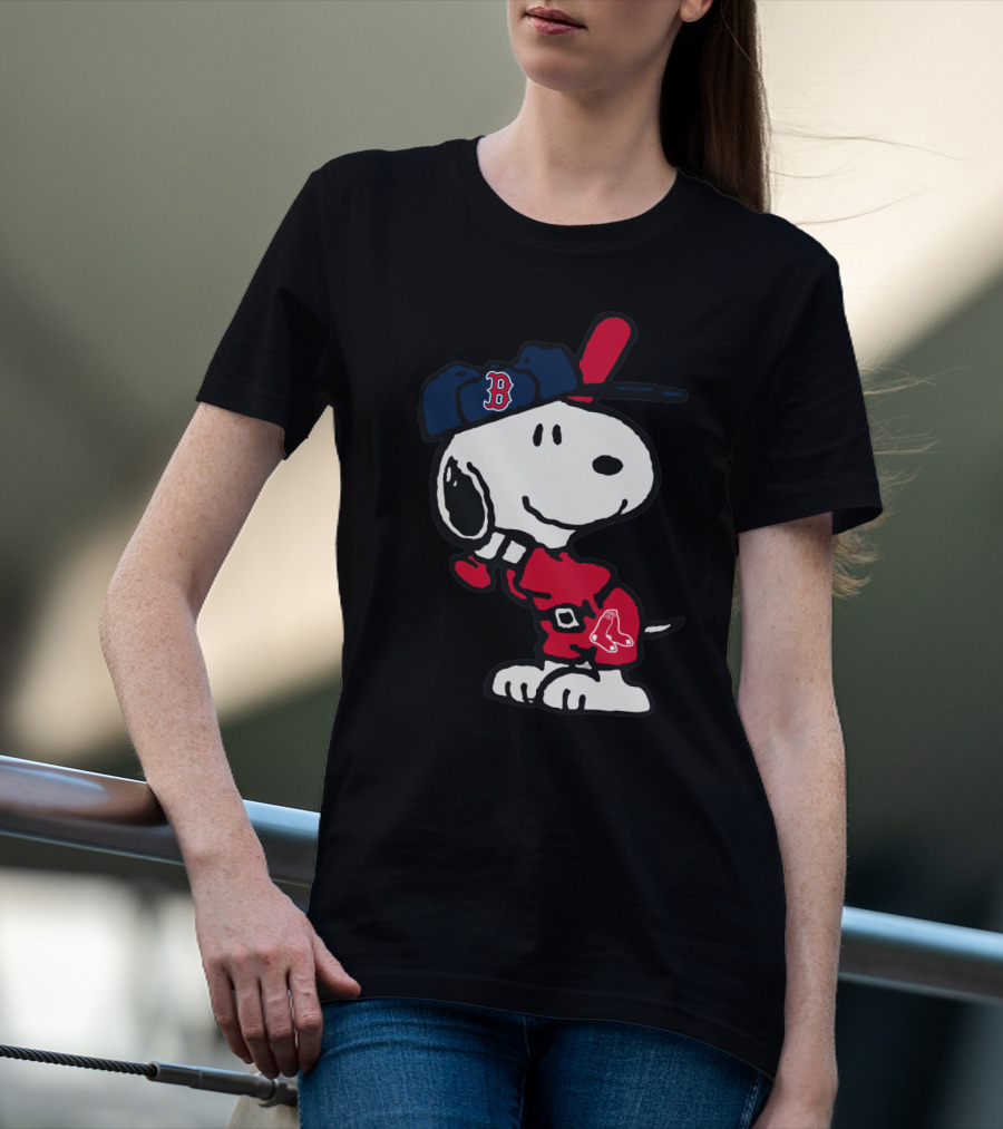 Snoopy Boston Red Sox Cap Peanuts Baseball Fan T-Shirt